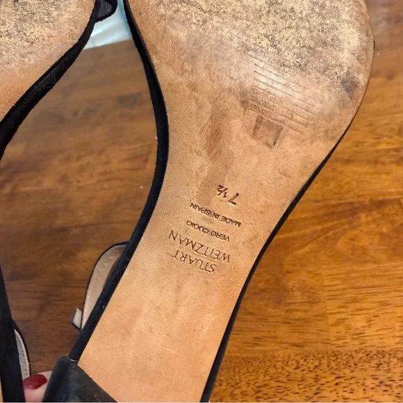 Stuart Weitzman Nearlynude ankle strap sandal black suede size 7.5 - Picture 9 of 12